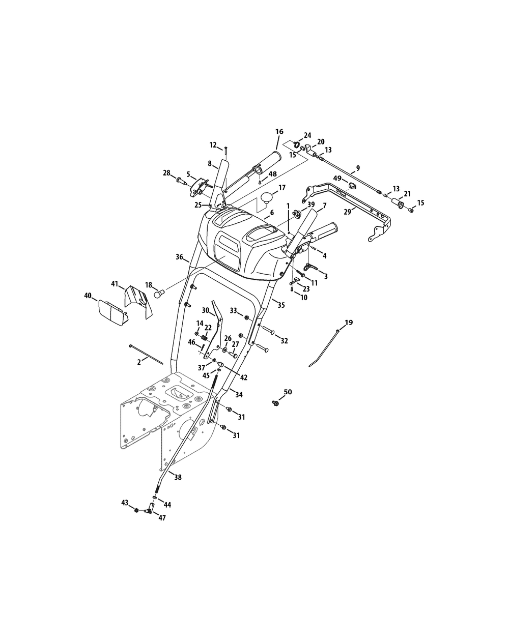 Handle And Frame Diagram and Parts List for 3X30-INCHTRAC31AH77SZ (31AH77SZ710)(2015) Cub Cadet Snow Blower